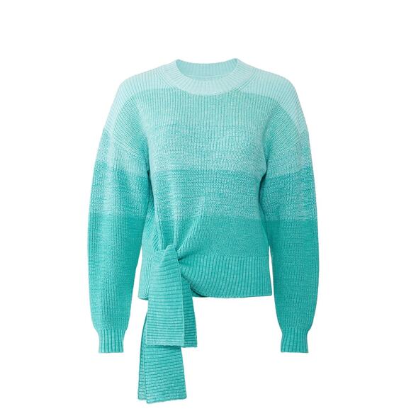 Parker Hampton Teal Blue Colorblock Tie Hem Crewneck Sweater Size Large - Picture 5 of 11